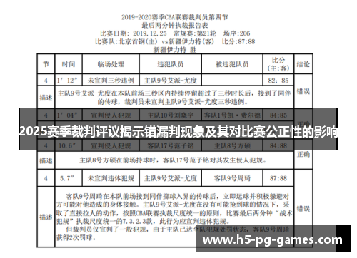 2025赛季裁判评议揭示错漏判现象及其对比赛公正性的影响